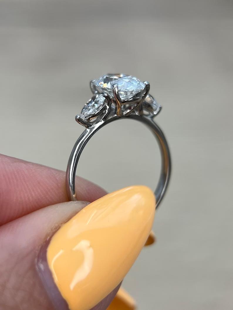 1.5 CT Oval Lab-Grown Diamond Trio Elegance Engagement Ring 4
