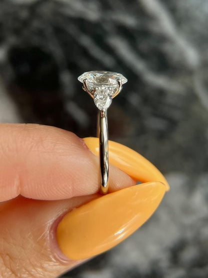 1.5 CT Oval Lab-Grown Diamond Trio Elegance Engagement Ring 5