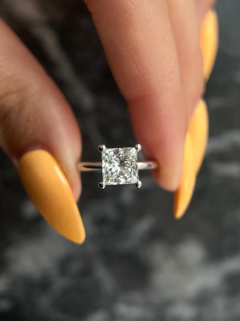 1.5 CT Princess-Cut Lab Diamond Solitaire Engagement Ring 1