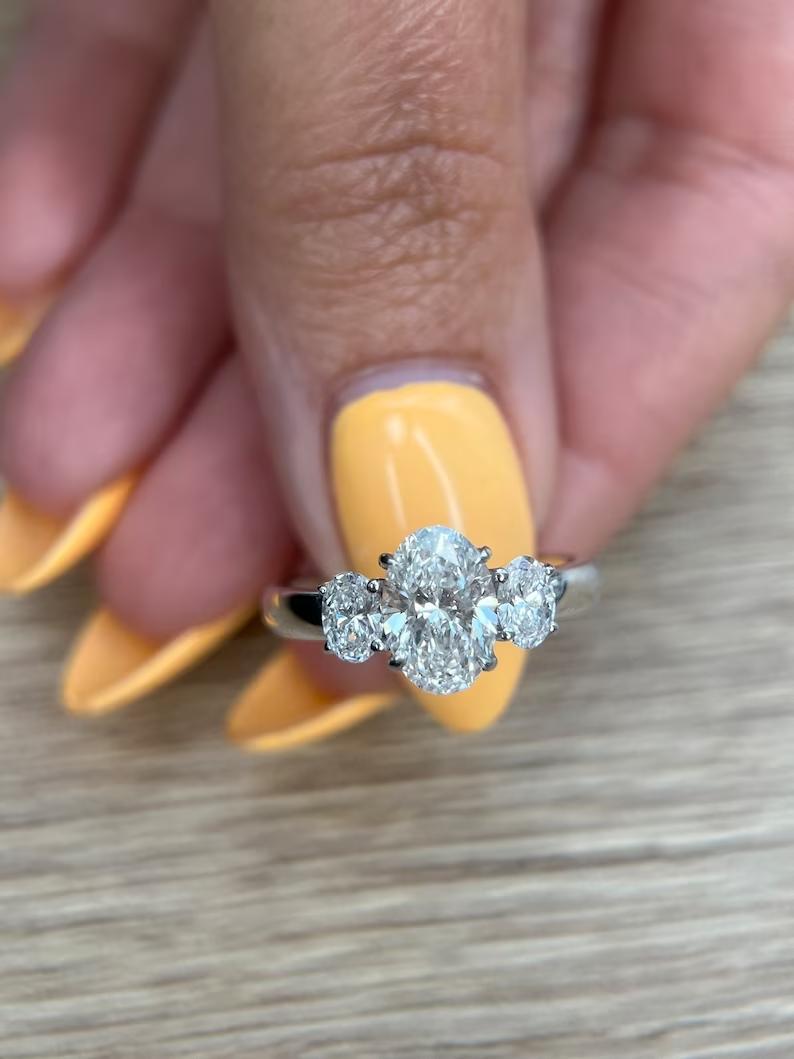 1.5 CT Oval Lab-Grown Diamond Trio Engagement Ring 3