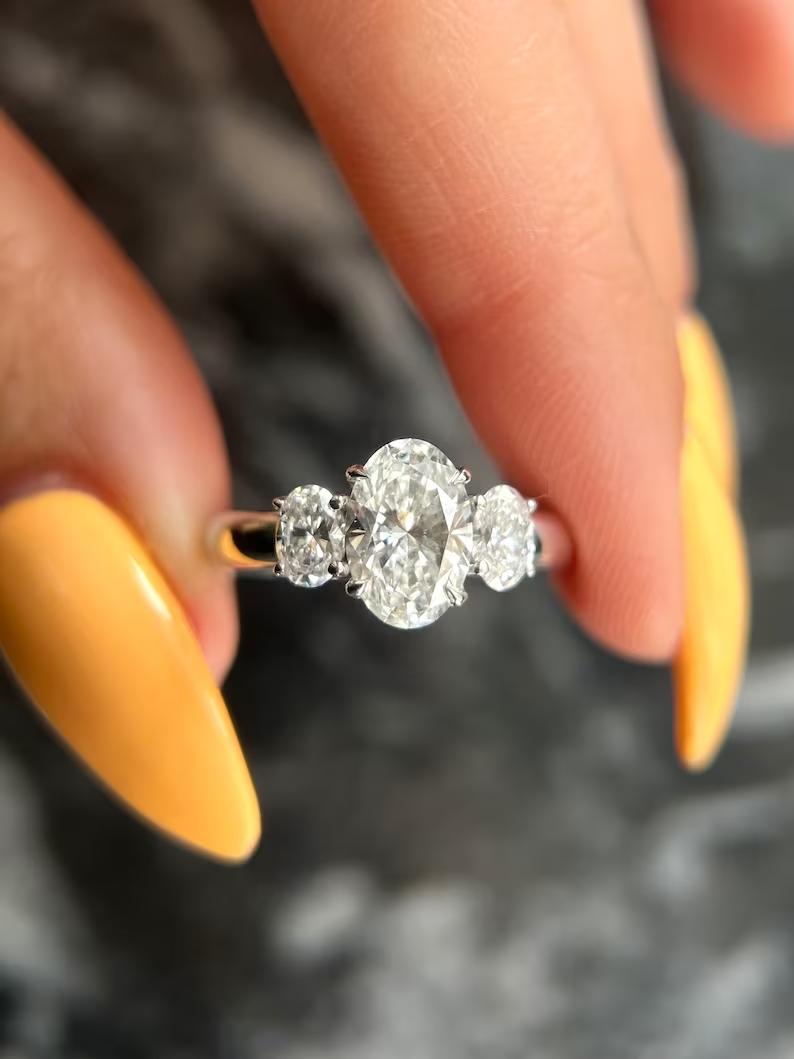 1.5 CT Oval Lab-Grown Diamond Trio Engagement Ring 1