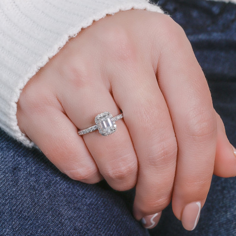 Elegant 1 CT Emerald Lab-Grown Diamond Halo & Pave Engagement Ring