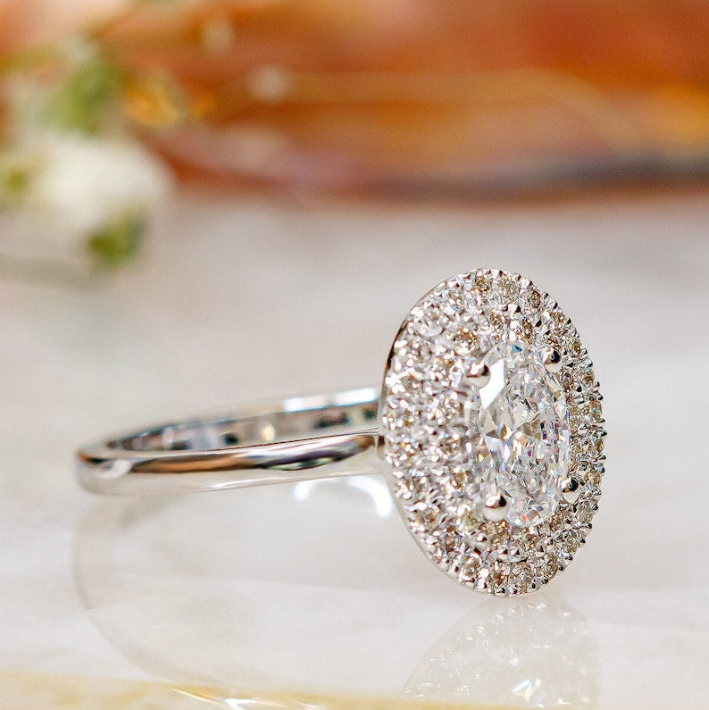 Dazzling 0.70 CT Oval Lab-Grown Diamond Double Halo Engagement Ring