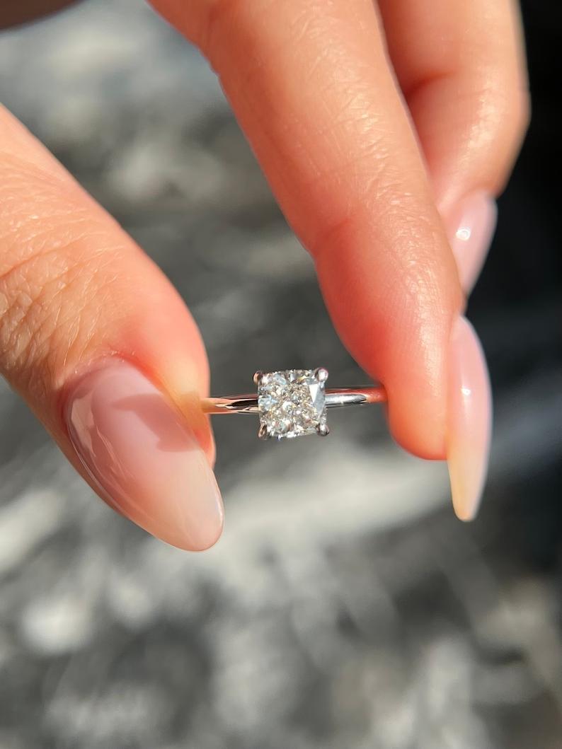 1.0 CT Cushion-Cut Lab-Grown Diamond Solitaire Engagement Ring