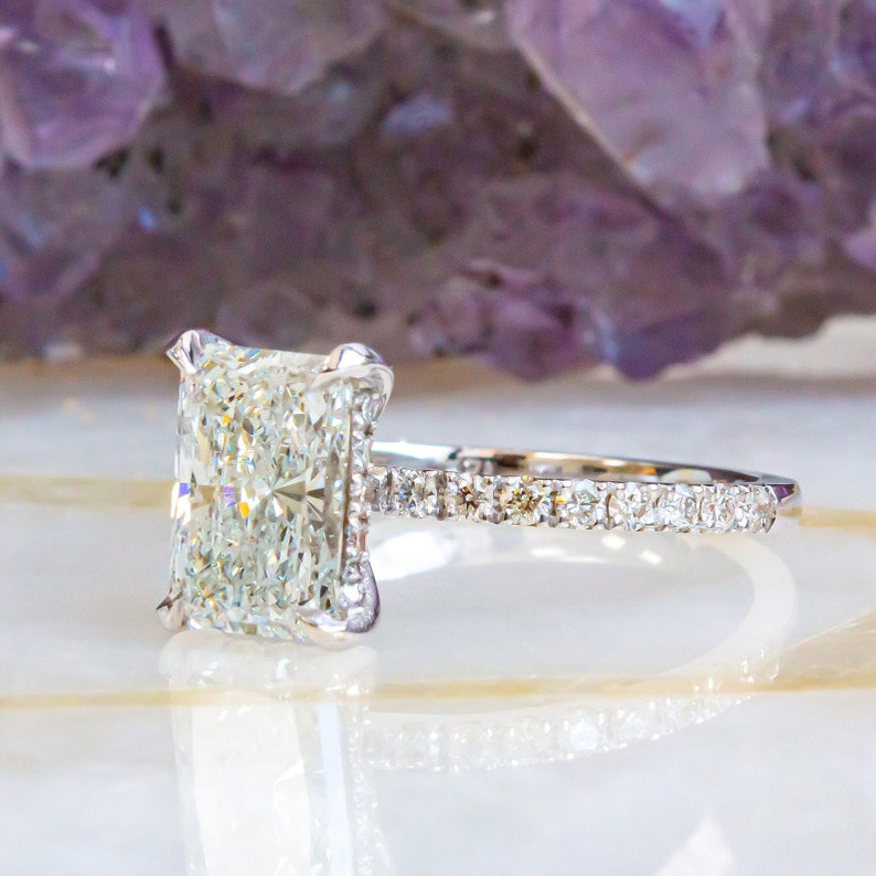 1.76 CT Radiant Cut Lab-Grown Diamond Pave Engagement Ring With Hidden Halo