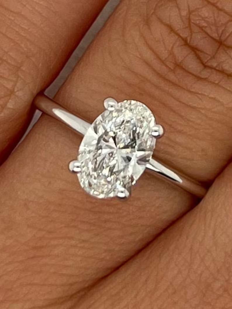 1 CT Oval Lab-Grown Diamond Gold Solitaire Engagement Ring