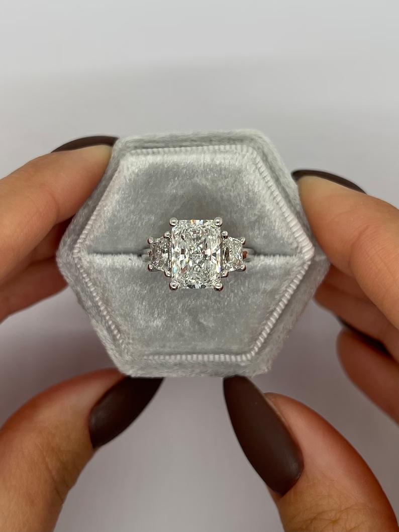 4 Carat Radiant Lab-Grown Diamond Three Stone Engagement Ring 7