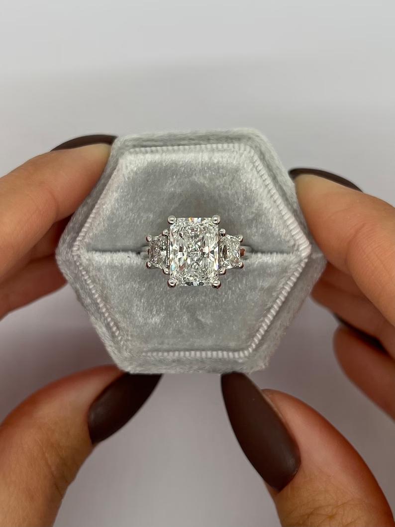 4 Carat Radiant Lab-Grown Diamond Three Stone Engagement Ring