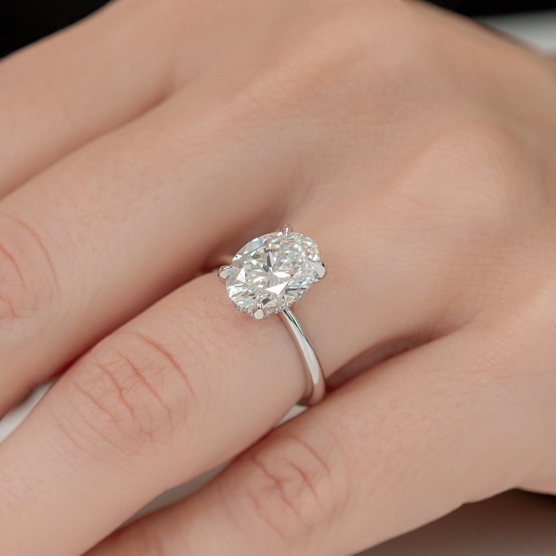 3.05 CT Oval Lab-Grown Diamond Hidden Halo Engagement Ring