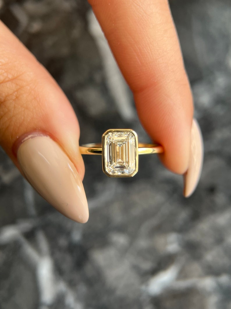 Radiant 2.0 CT Emerald Lab-Grown Diamond Bezel Solitaire Ring 1