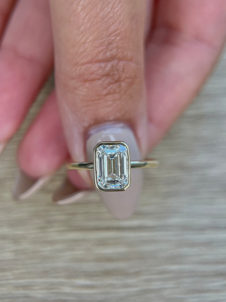 Radiant 2.0 CT Emerald Lab-Grown Diamond Bezel Solitaire Ring 2