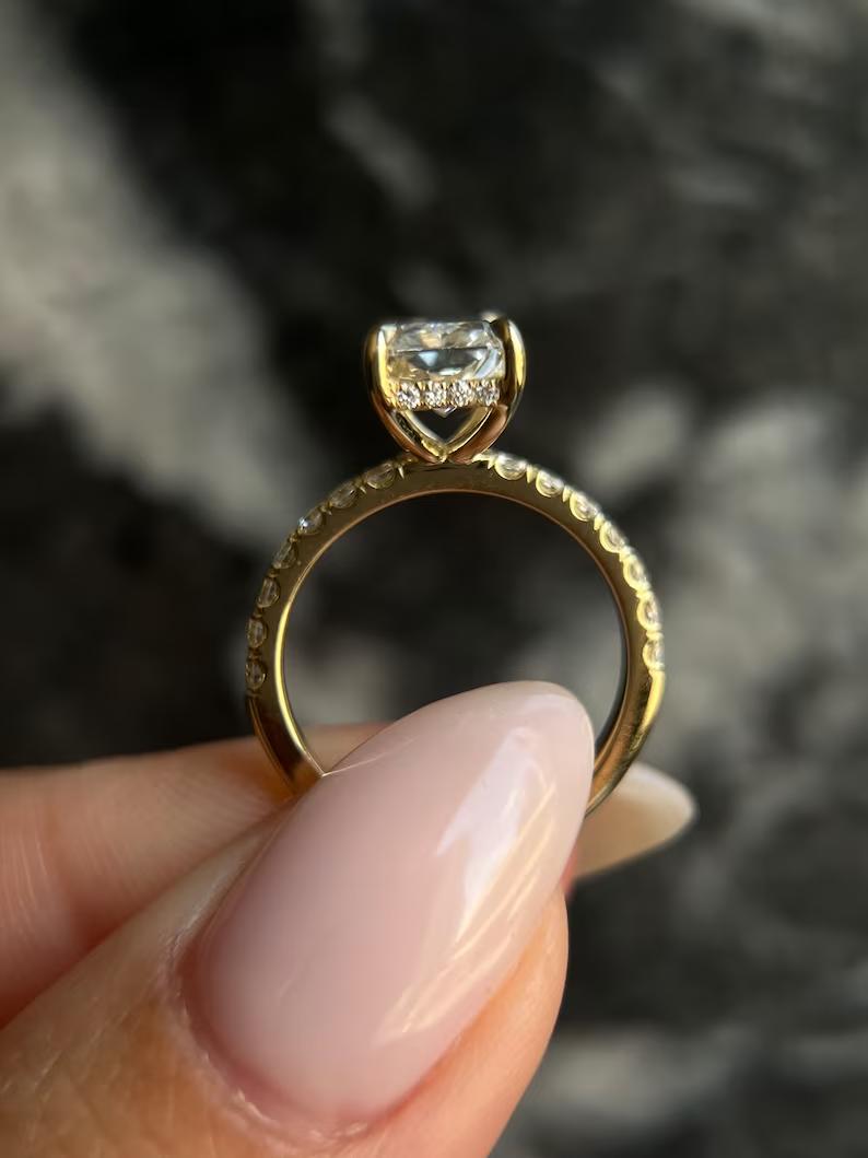 2.0 CT Radiant Cut Lab-Grown Diamond Hidden Halo Pave Engagement Ring