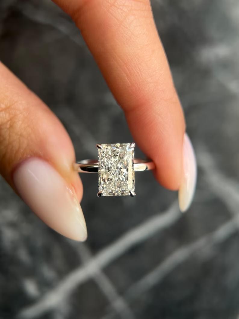 4 CT Radiant Lab-Grown Diamond Hidden Halo Engagement Ring 1