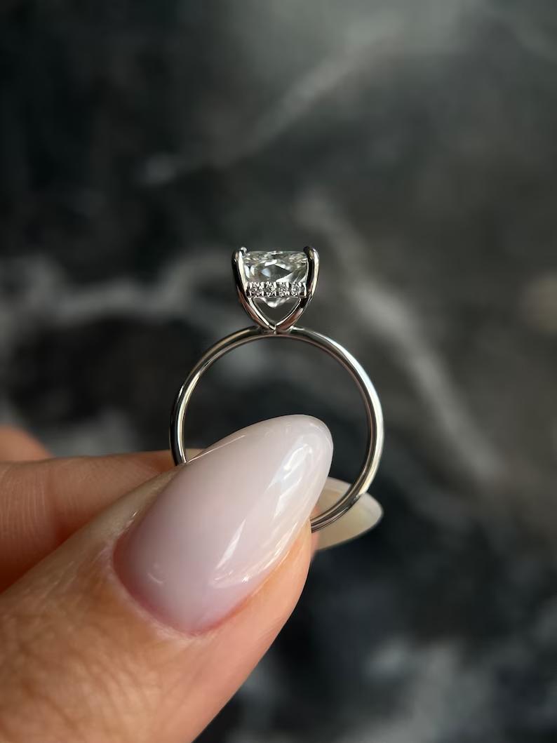4 CT Radiant Lab-Grown Diamond Hidden Halo Engagement Ring 5