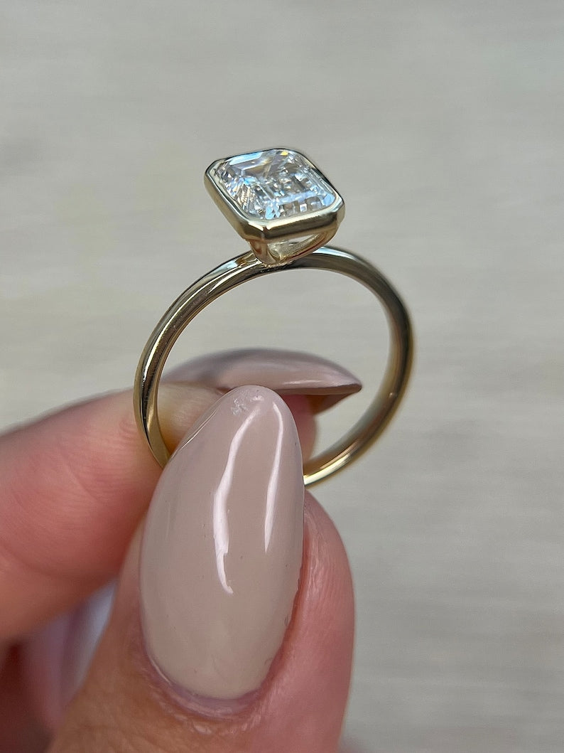 Radiant 2.0 CT Emerald Lab-Grown Diamond Bezel Solitaire Ring 7