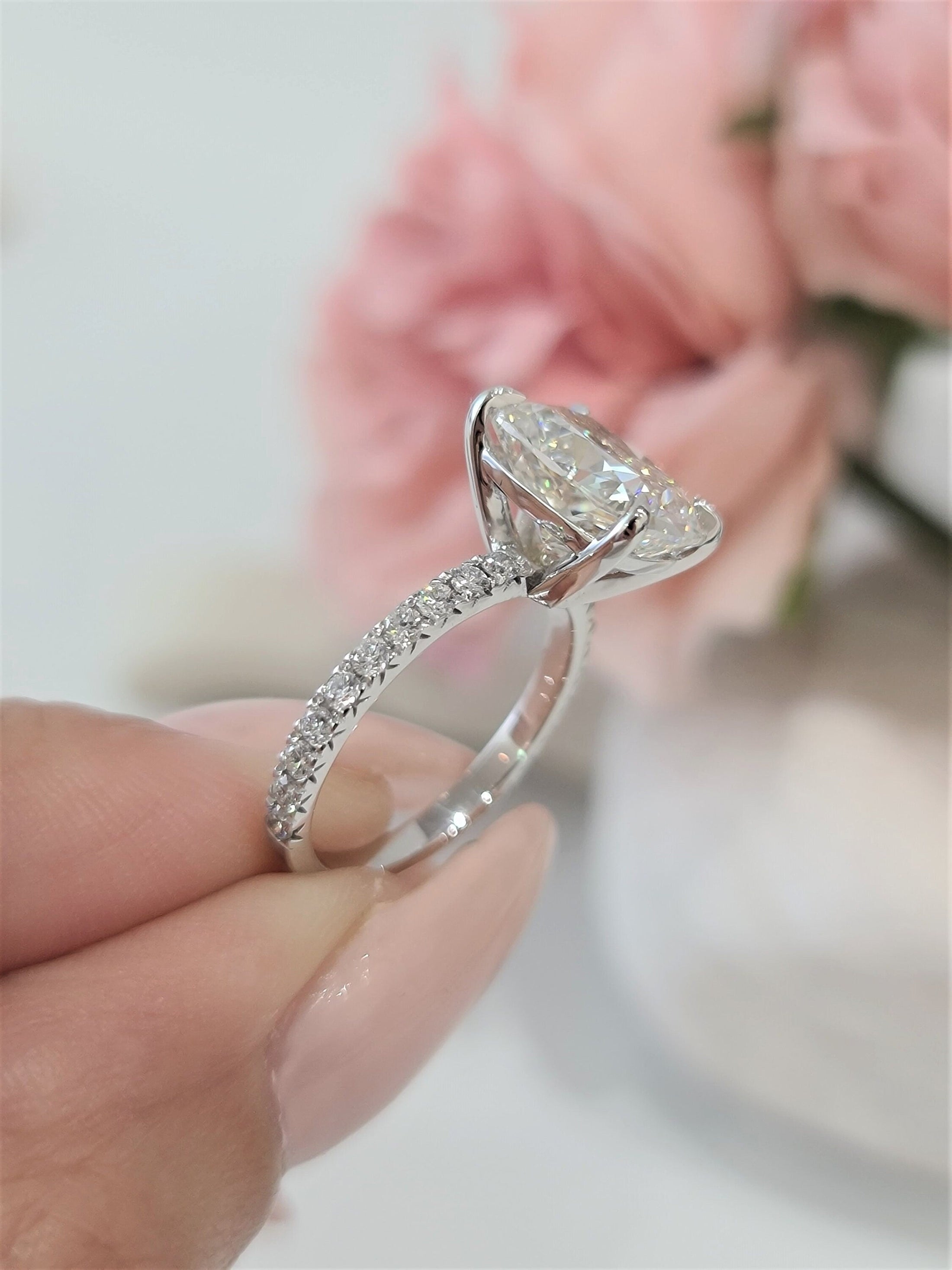 4 CT Cushion Lab-Grown Diamond Pave Engagement Ring