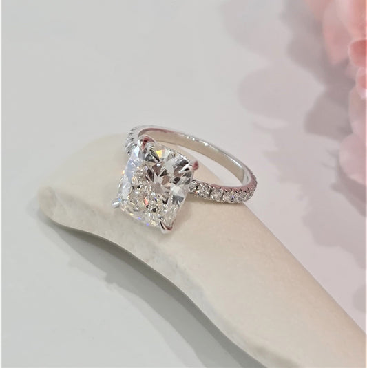 4 CT Cushion Lab-Grown Diamond Pave Engagement Ring