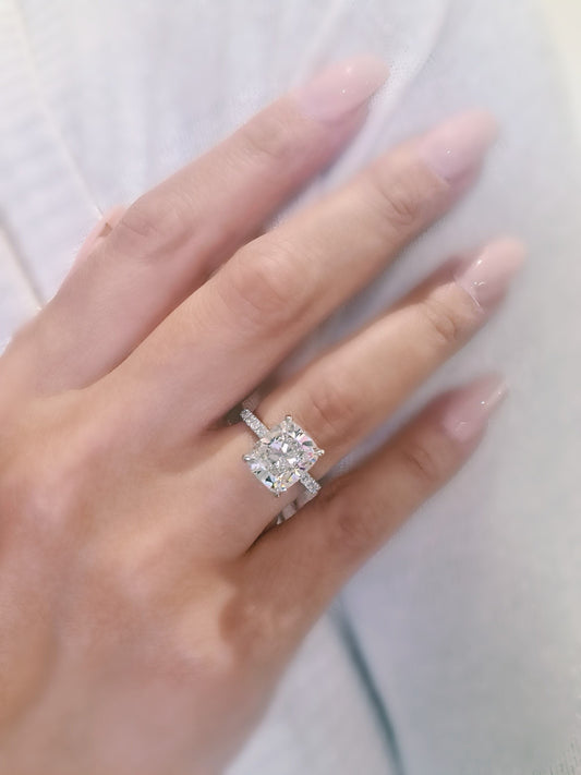 4 CT Cushion Lab-Grown Diamond Pave Engagement Ring