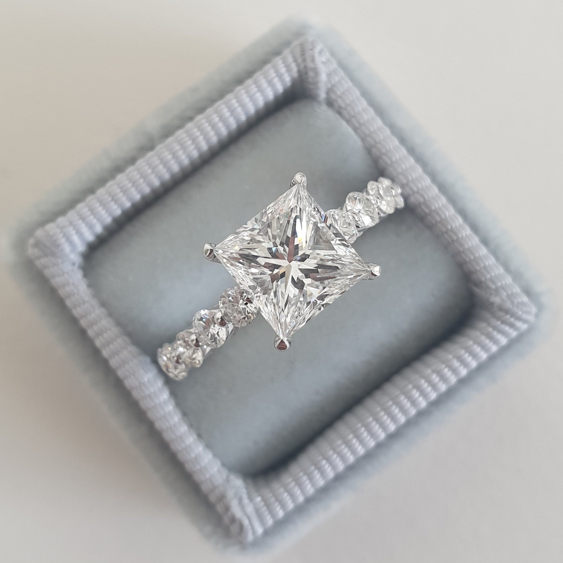 2.01 CT Princess Cut Lab-Grown Diamond Pavé Engagement Ring