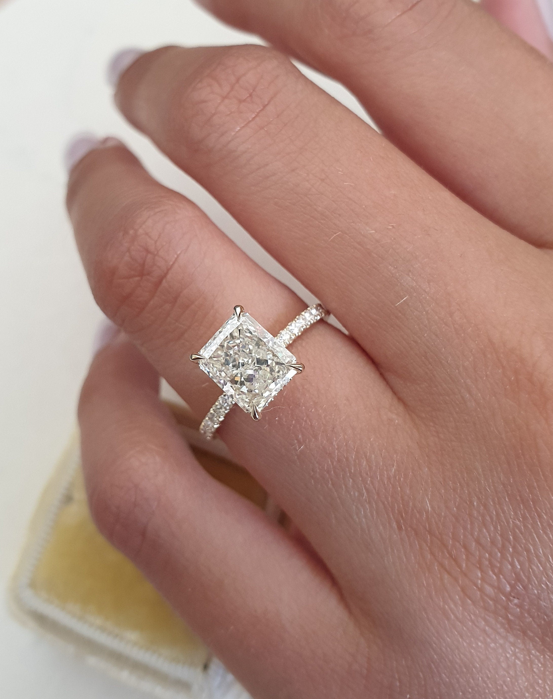 Radiant 2 CT Lab-Grown Diamond Hidden Halo Pave Engagement Ring