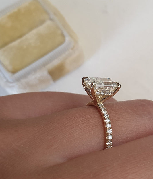 Radiant 2 CT Lab-Grown Diamond Hidden Halo Pave Engagement Ring