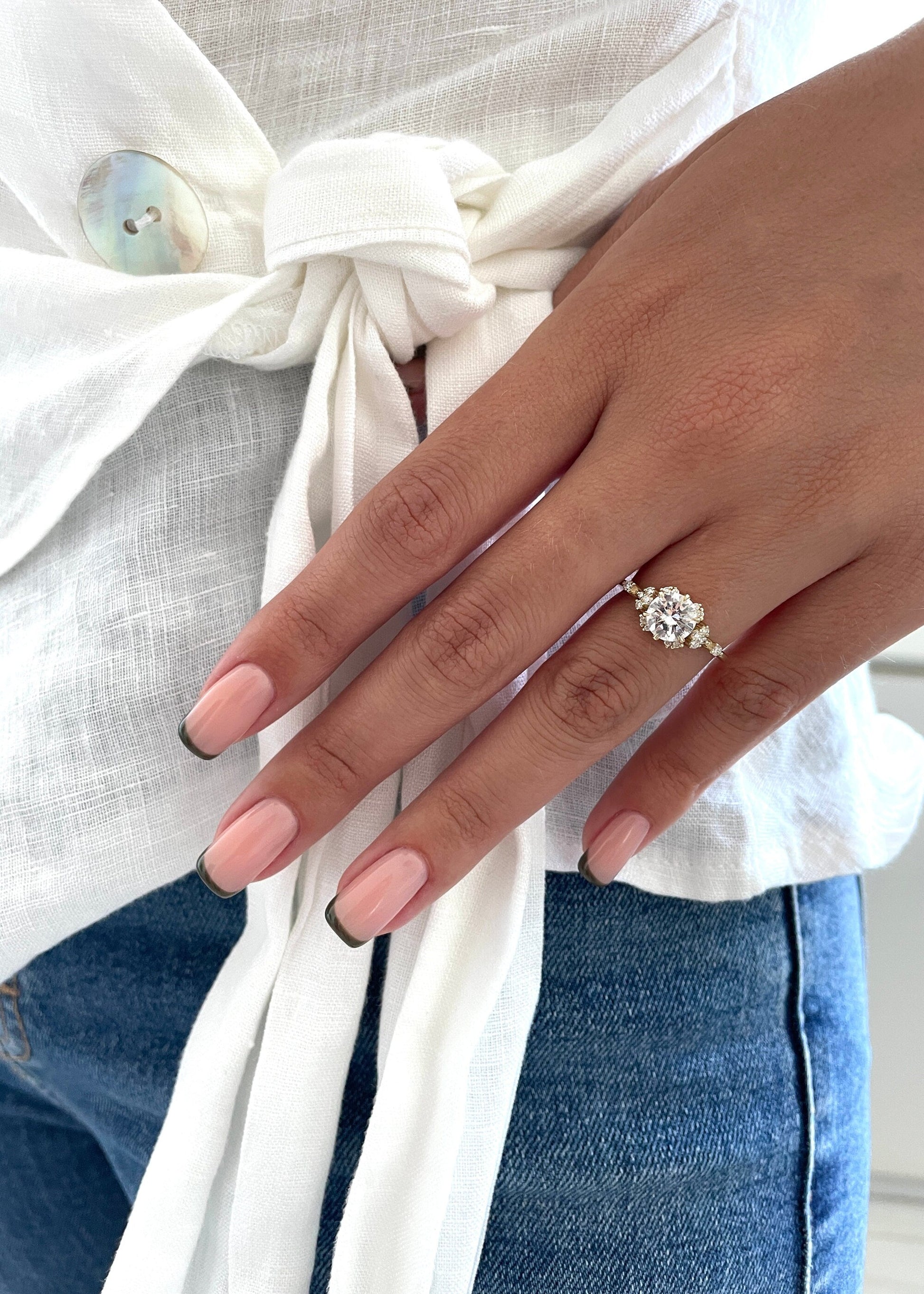 Radiant 1.08 CT Round Lab-Grown Diamond Cluster Engagement Ring 6