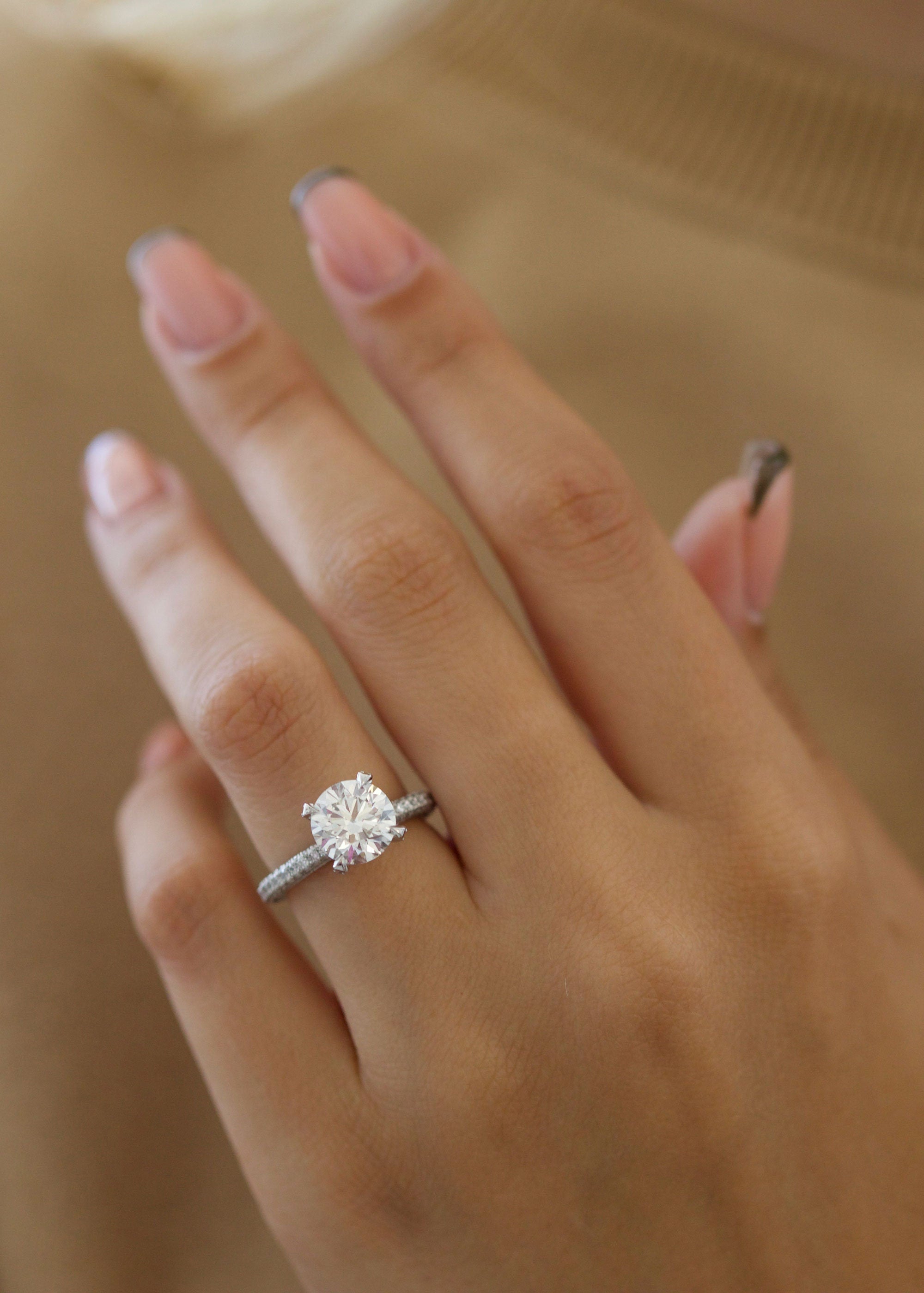 Elegant 2 CT Round Lab-Grown Diamond Pave Engagement Ring