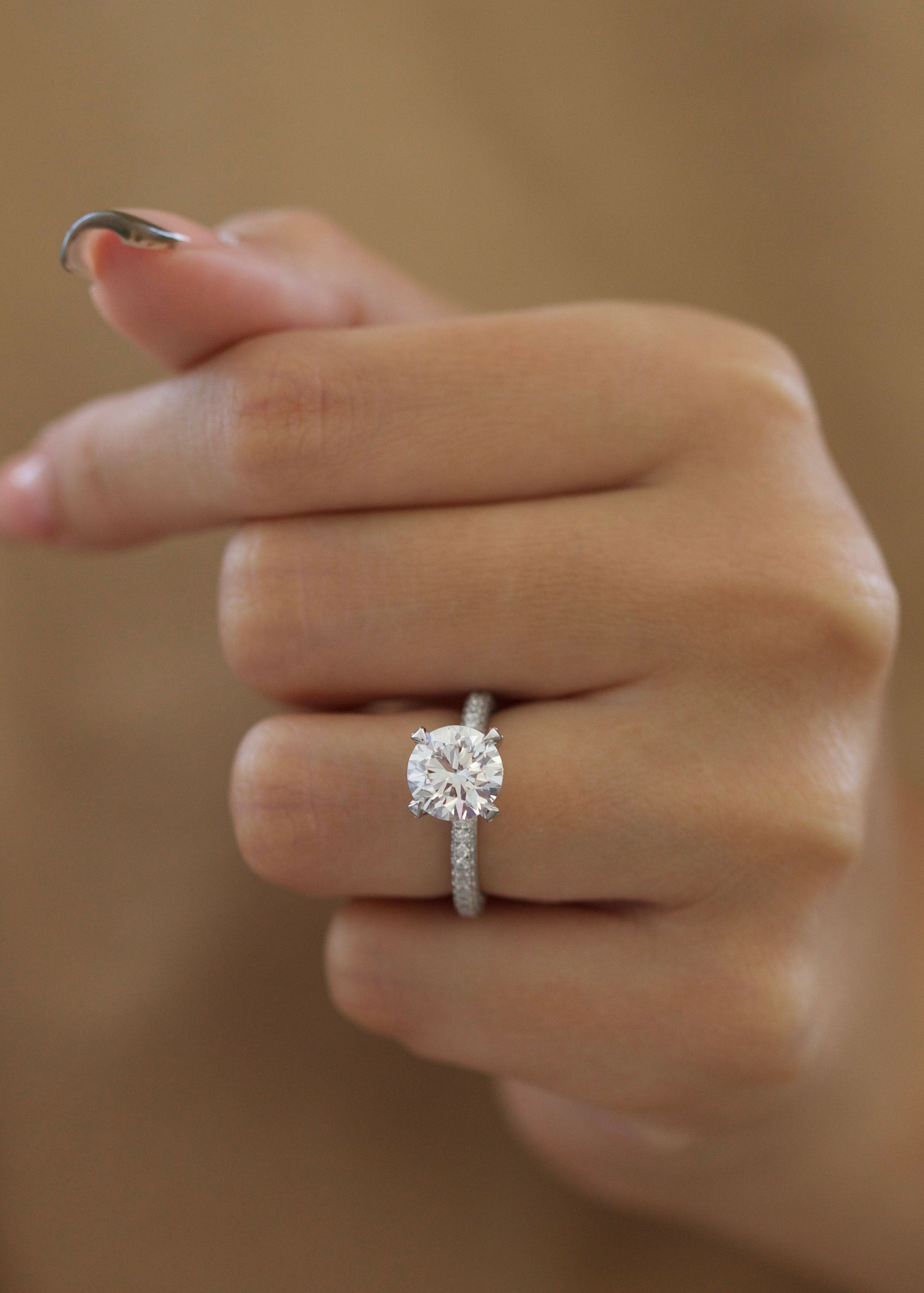 Elegant 2 CT Round Lab-Grown Diamond Pave Engagement Ring