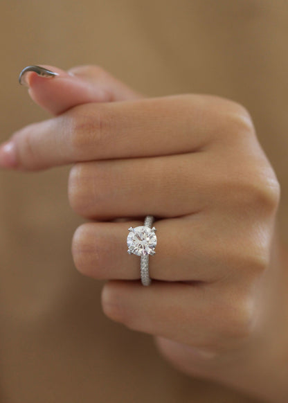 2 CT Round Cut Pave CVD F/VS2 Diamond Engagement Ring 2