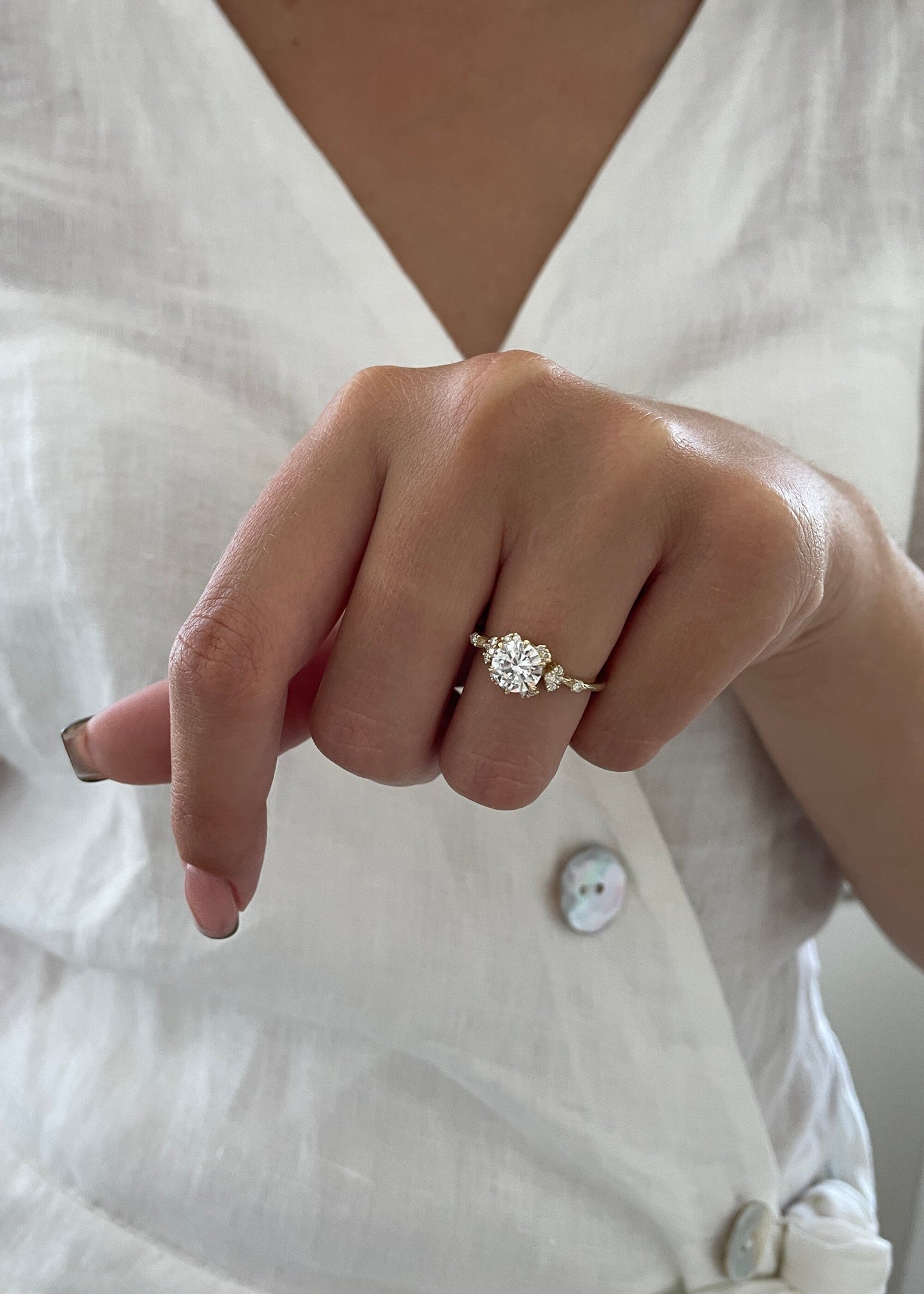 Radiant 1.08 CT Round Lab-Grown Diamond Cluster Engagement Ring 3