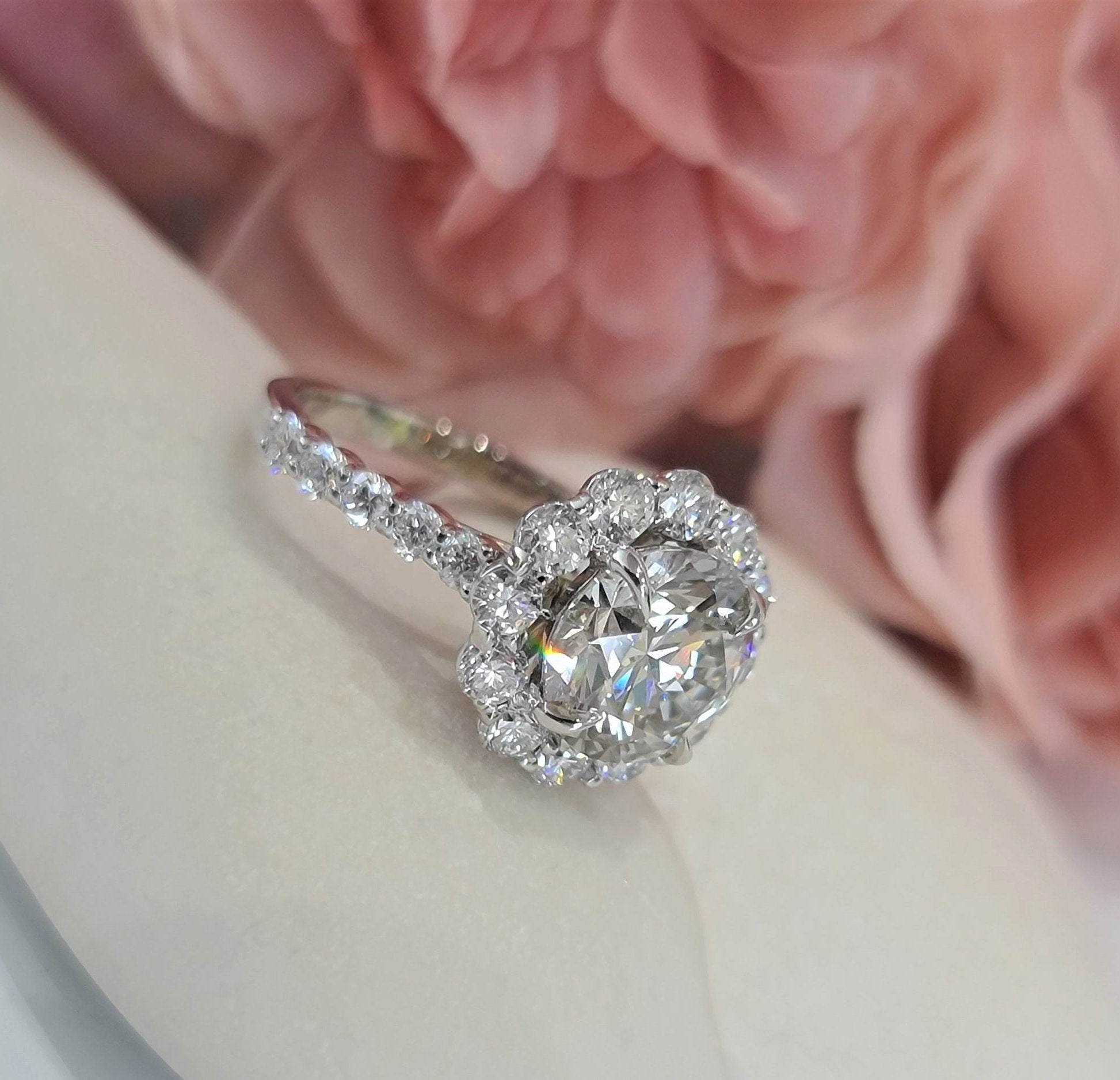 Radiant 2.5 CT Round Lab-Grown Diamond Halo & Pave Engagement Ring