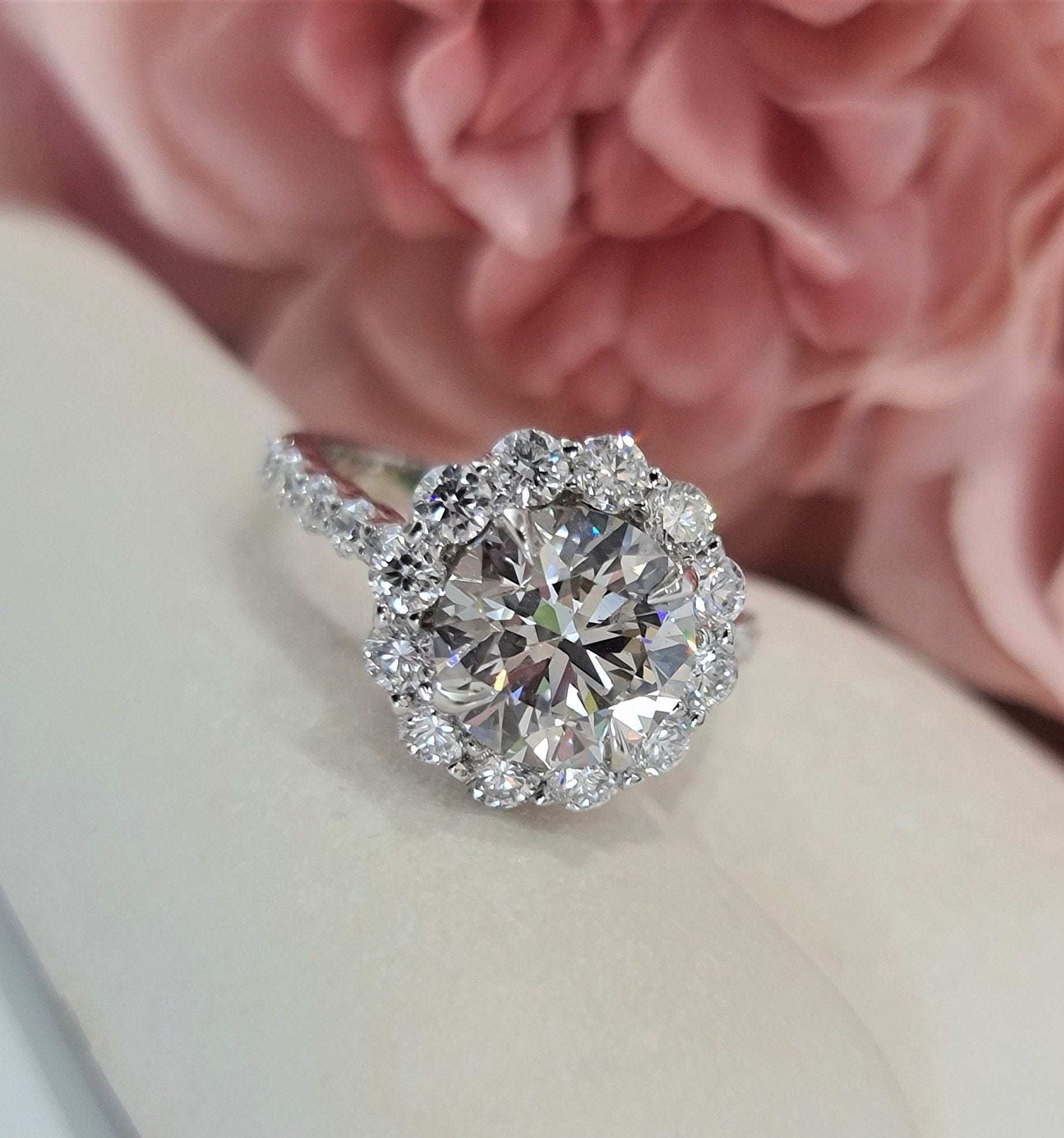 Radiant 2.5 CT Round Lab-Grown Diamond Halo & Pave Engagement Ring