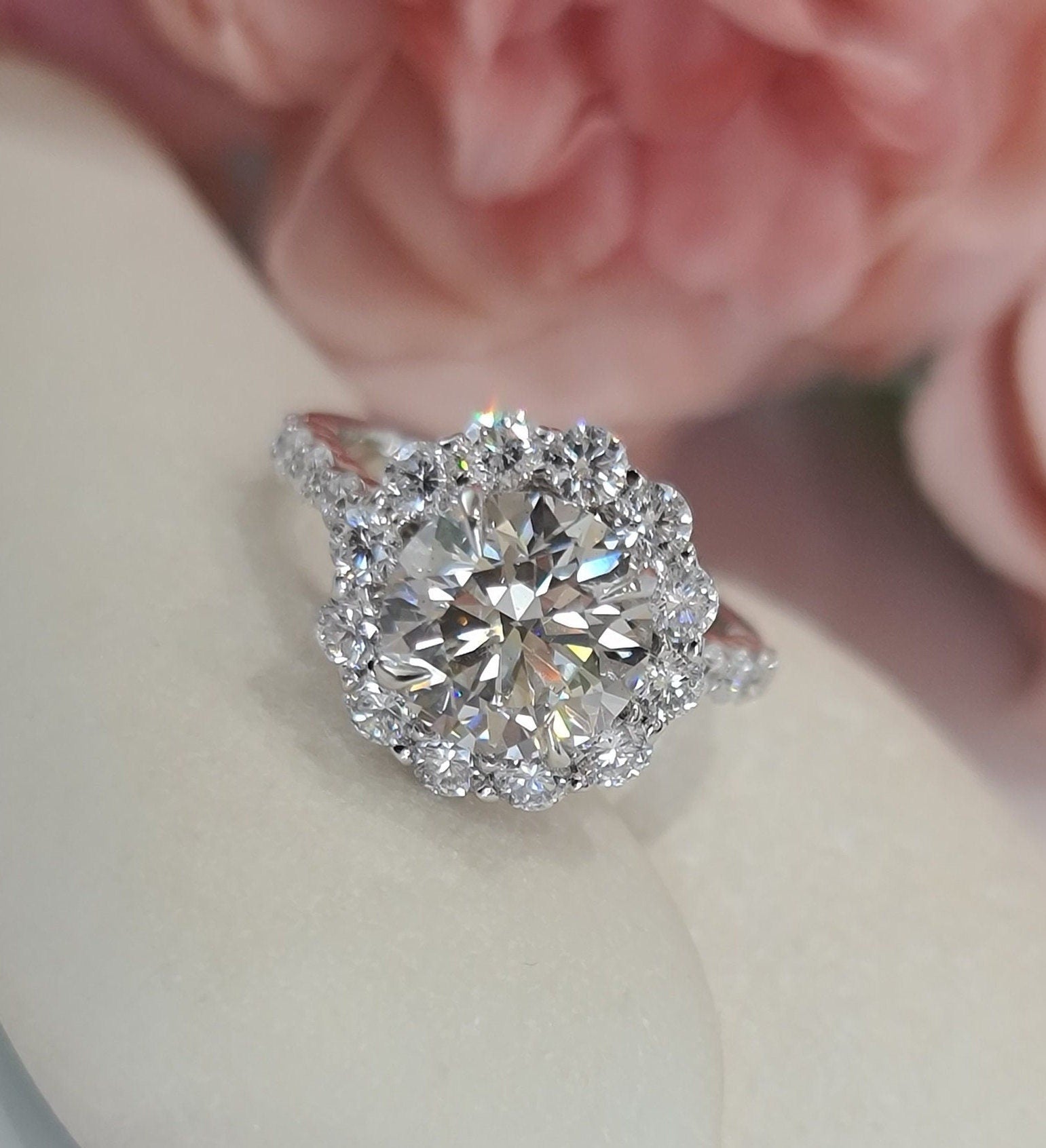 Radiant 2.5 CT Round Lab-Grown Diamond Halo & Pave Engagement Ring