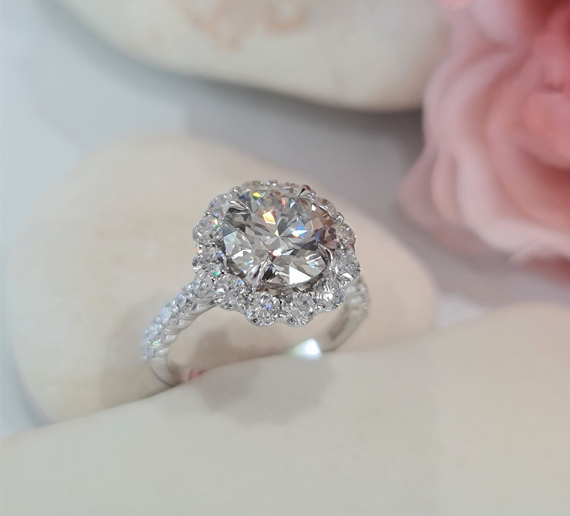 Radiant 2.5 CT Round Lab-Grown Diamond Halo & Pave Engagement Ring