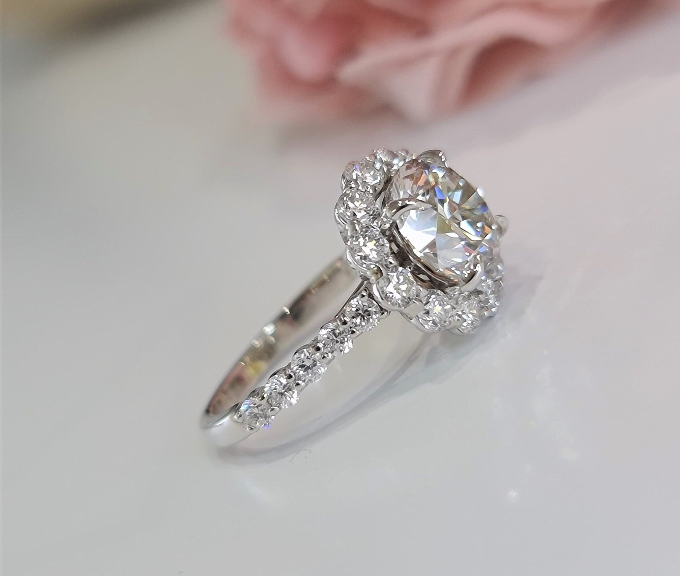 Radiant 2.5 CT Round Lab-Grown Diamond Halo & Pave Engagement Ring