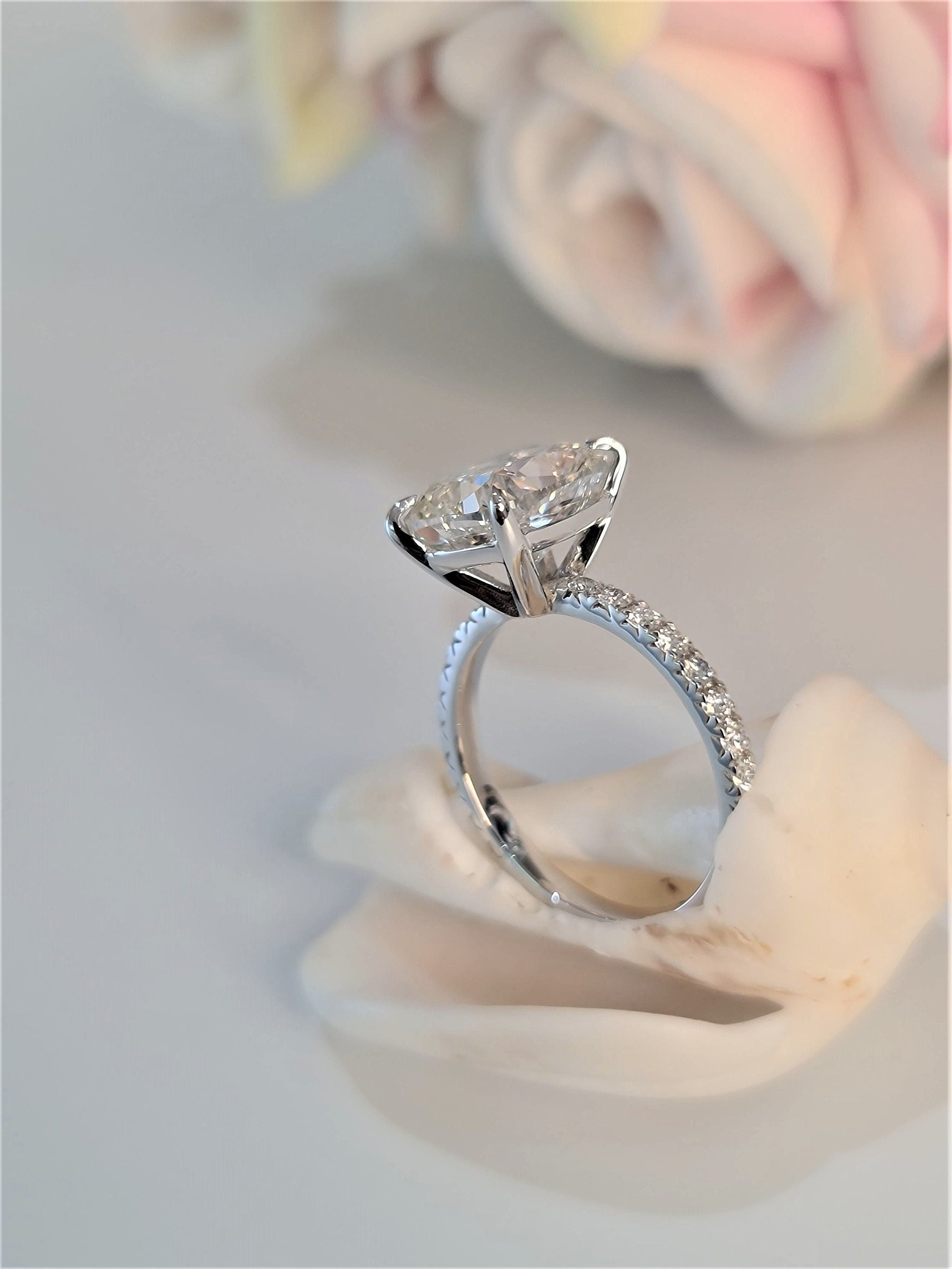 4 CT Cushion Lab-Grown Diamond Pave Engagement Ring