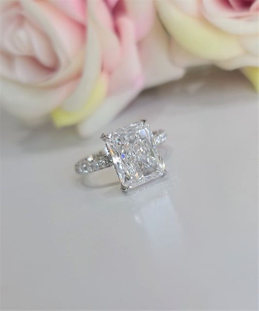 4.5 CT Radiant Cut Lab-Grown Diamond Hidden Halo Pavé Engagement Ring