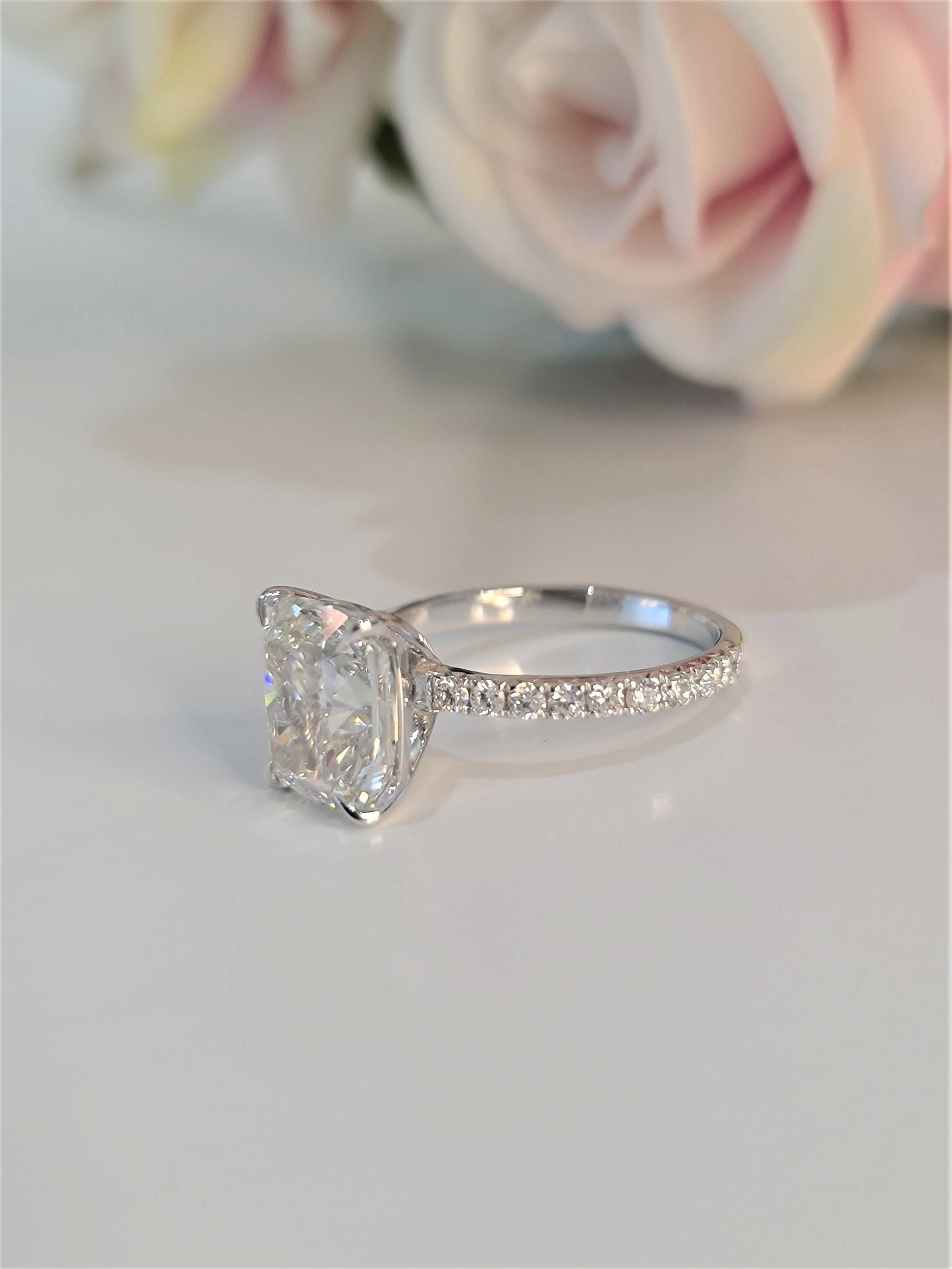 4 CT Cushion Lab-Grown Diamond Pave Engagement Ring