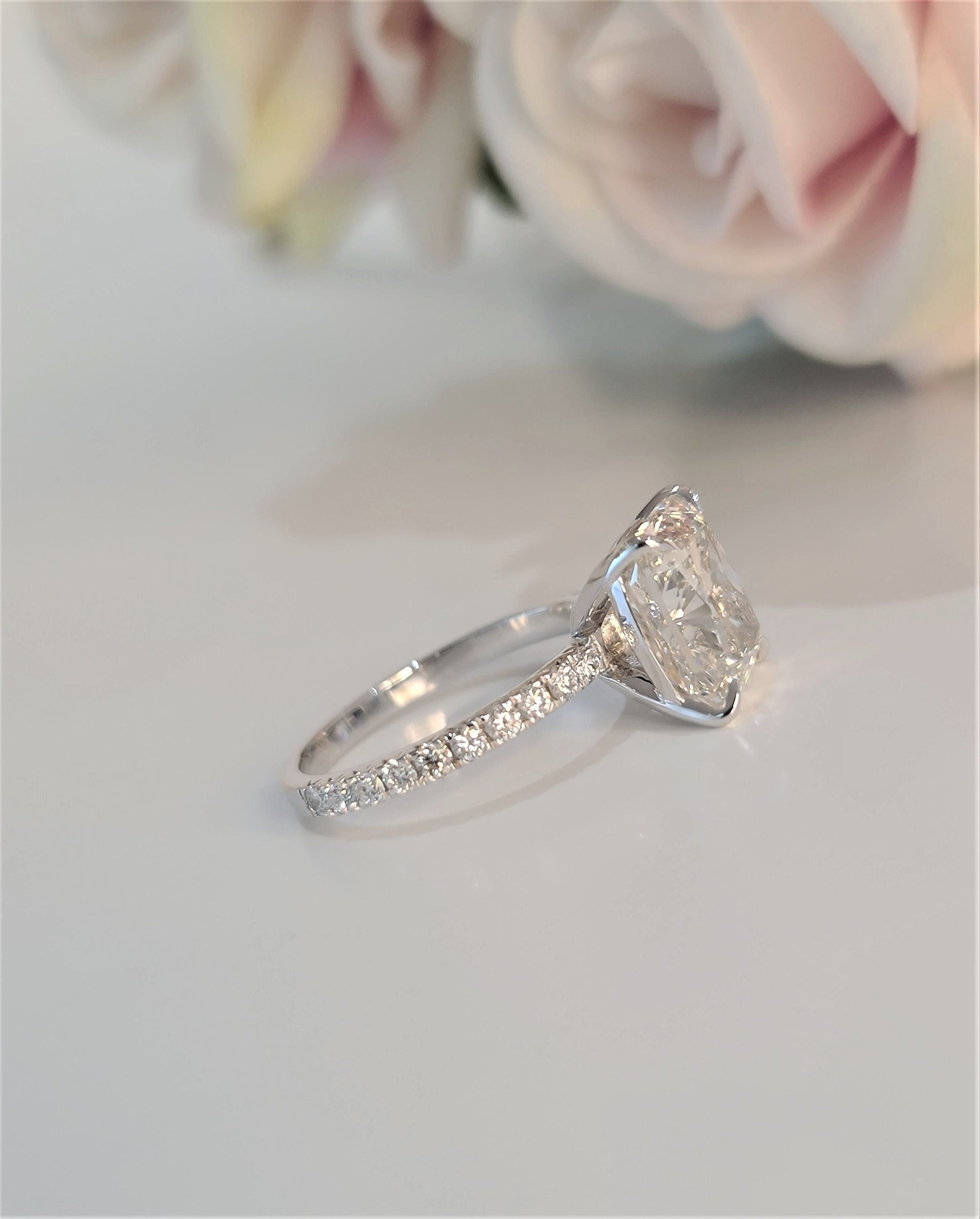 4 CT Cushion Lab-Grown Diamond Pave Engagement Ring