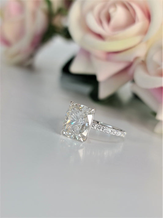 4 CT Cushion Lab-Grown Diamond Pave Engagement Ring