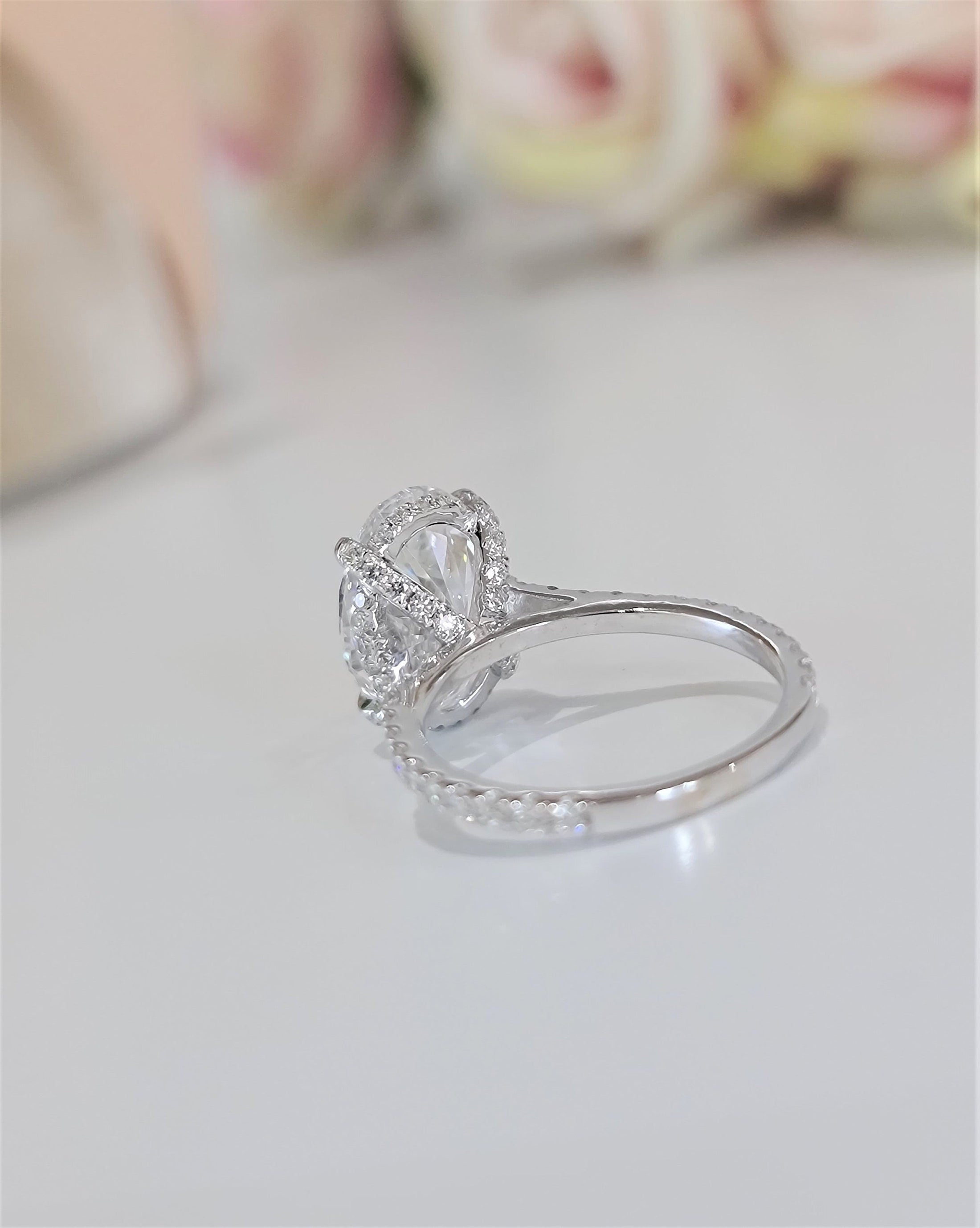 4 CT Oval Lab-Grown Diamond Hidden Halo Pave Engagement Ring