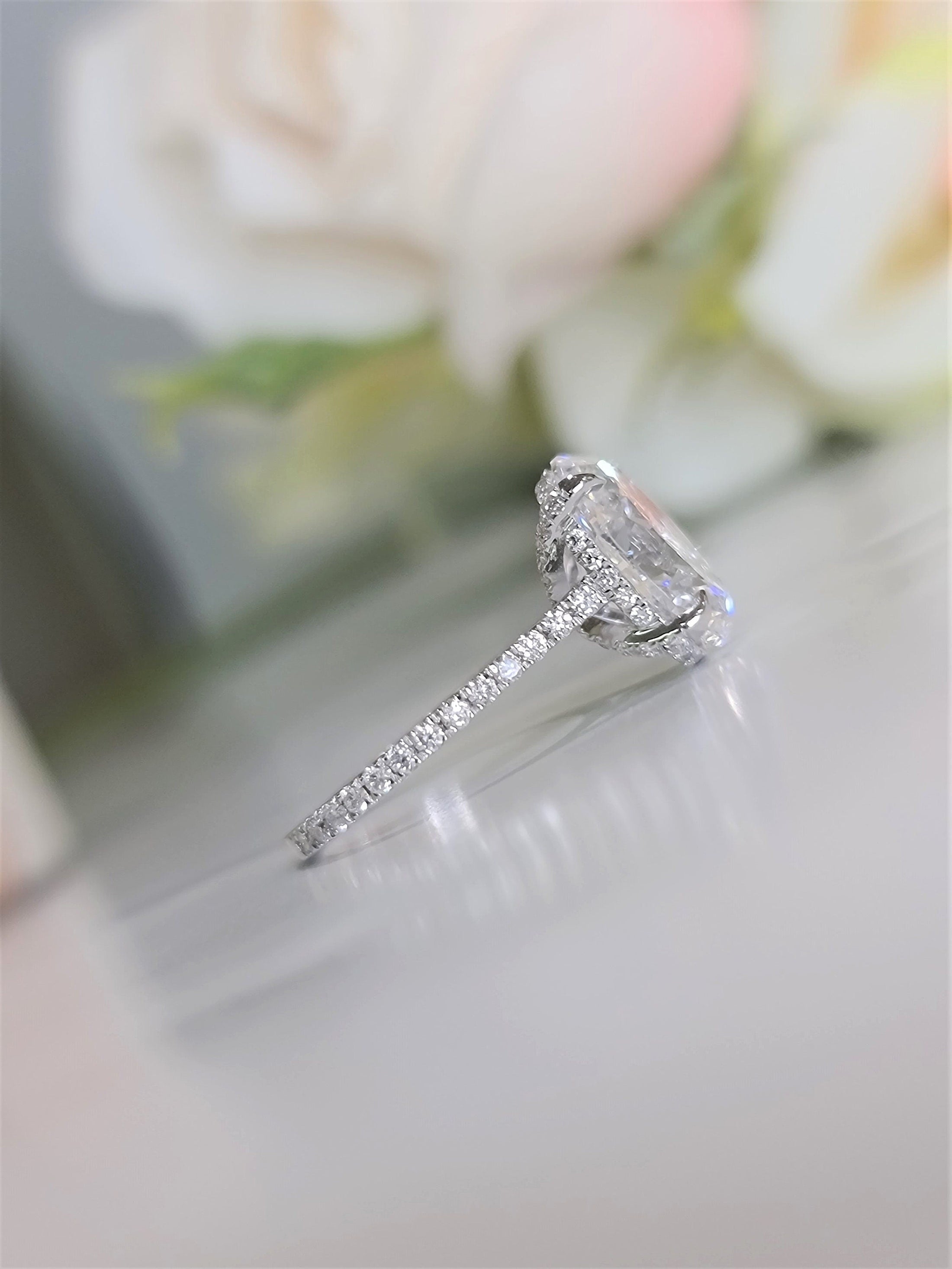 4 CT Oval Lab-Grown Diamond Hidden Halo Pave Engagement Ring