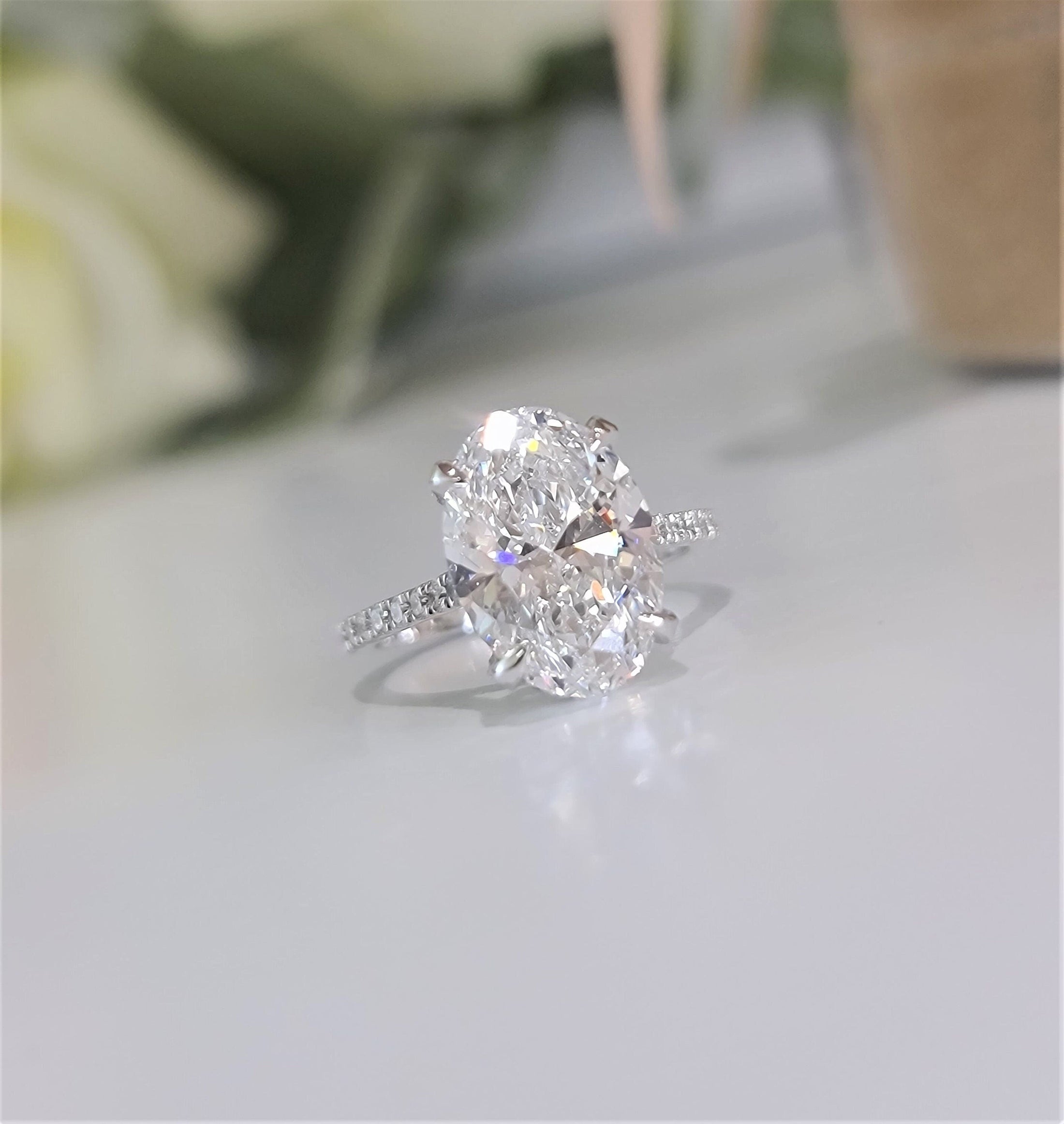 4 CT Oval Lab-Grown Diamond Hidden Halo Pave Engagement Ring