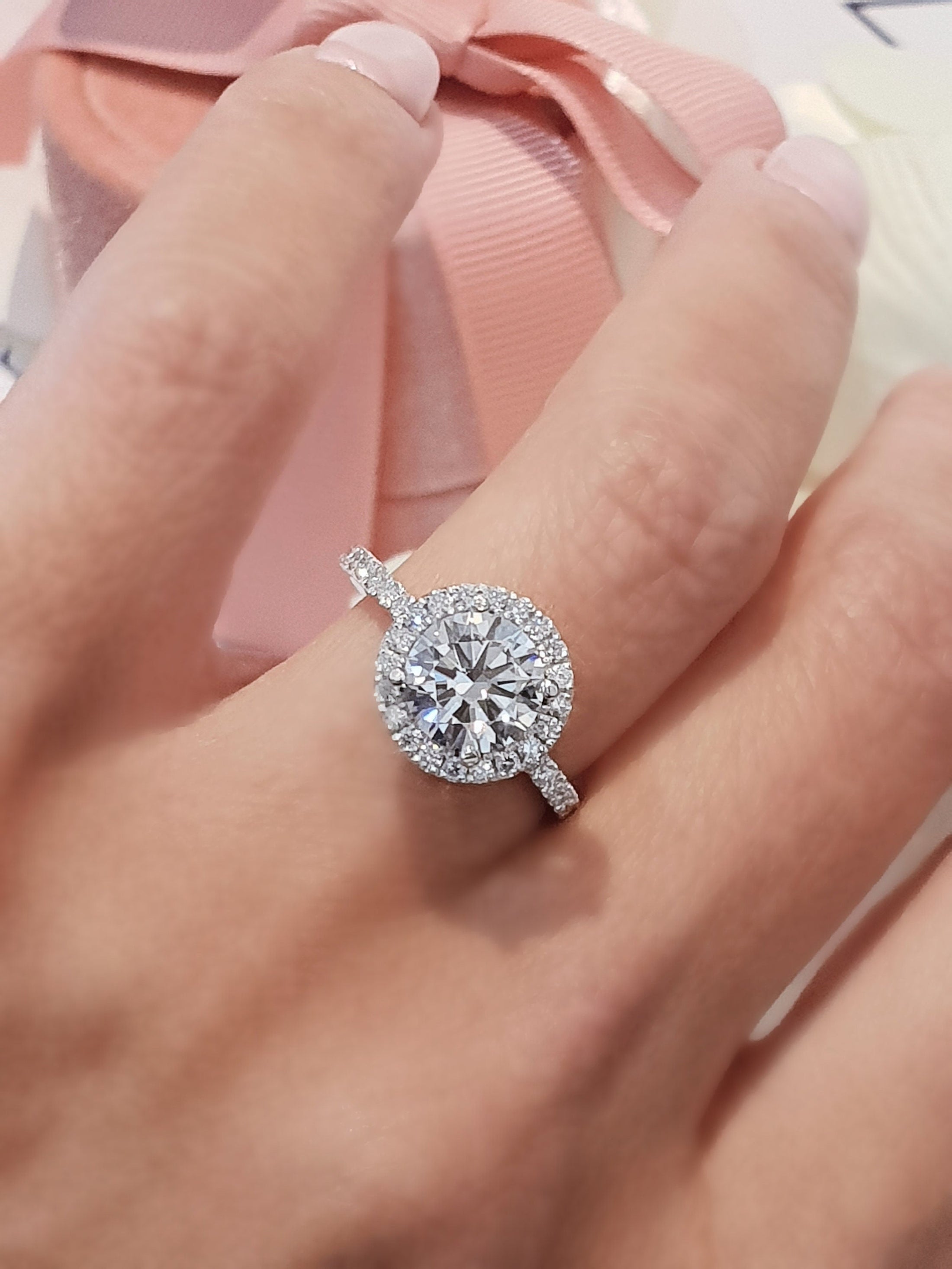 2.0 CT Round Lab-Grown Diamond Halo & Pave Engagement Ring