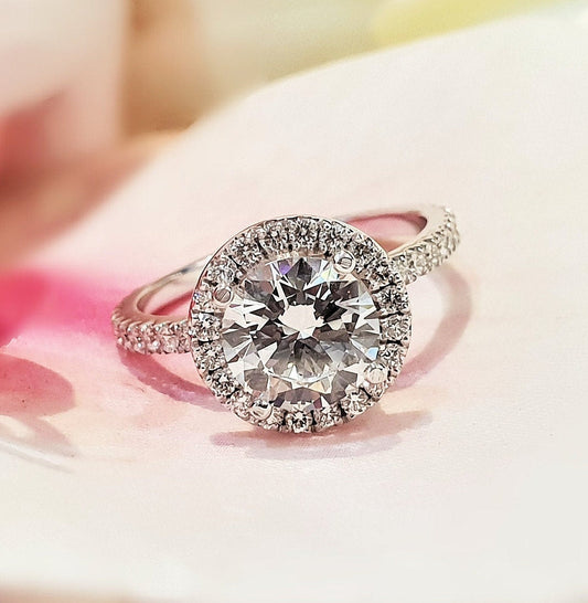 2.0 CT Round Lab-Grown Diamond Halo & Pave Engagement Ring