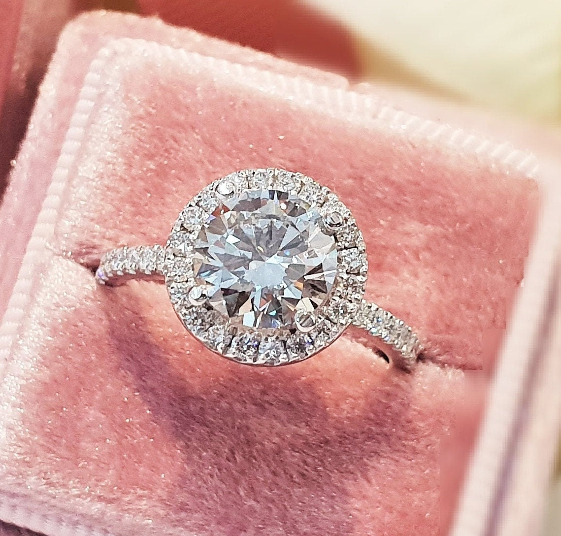 2.0 CT Round Lab-Grown Diamond Halo & Pave Engagement Ring