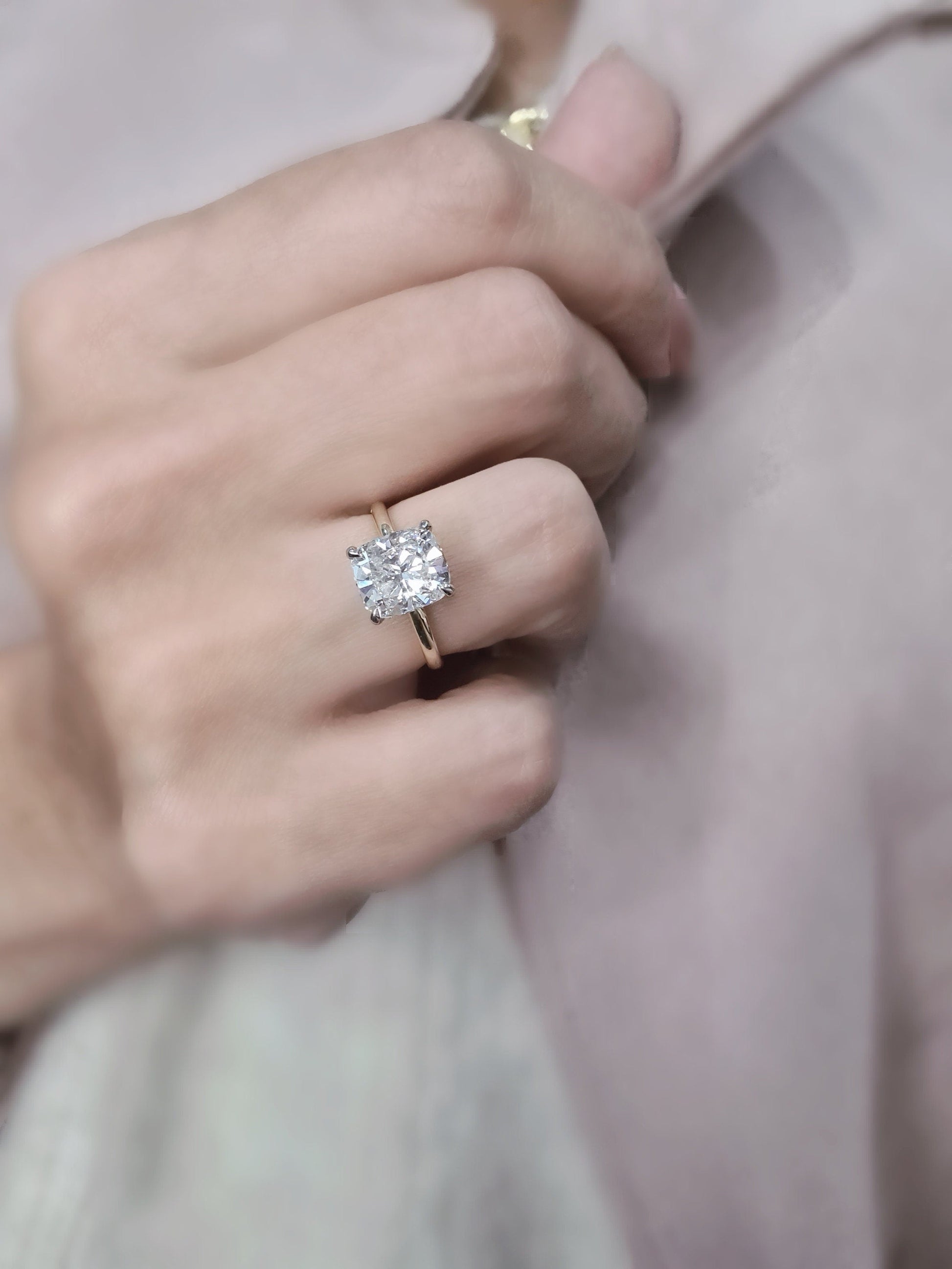 3 CT Cushion Cut Lab-Grown Diamond Hidden Halo Elegance Ring 1