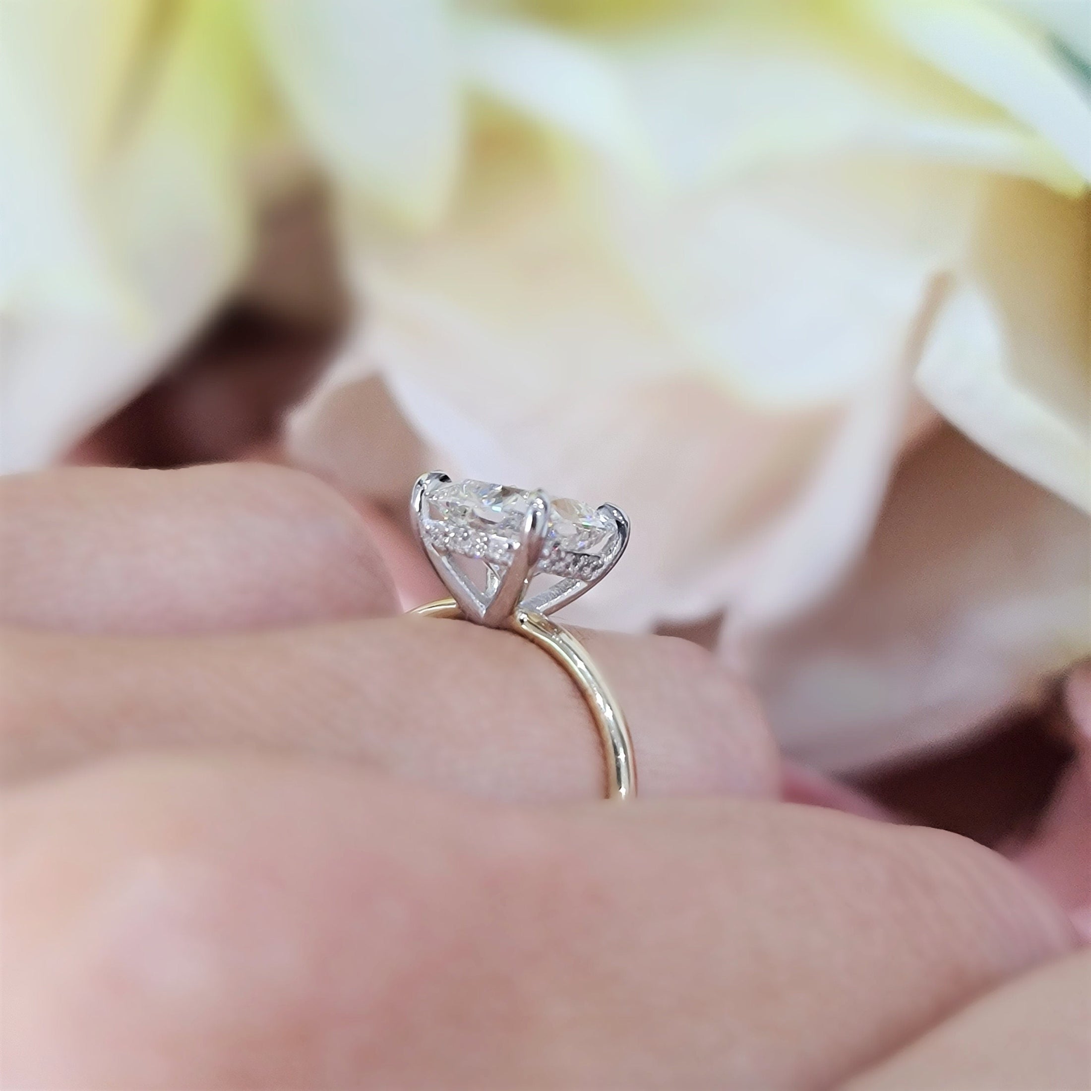 3 CT Cushion Cut Lab-Grown Diamond Hidden Halo Elegance Ring