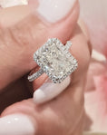 Load image into Gallery viewer, 3 CT Radiant Cut Lab-Grown Diamond Halo Engagement Ring with Pave Band
