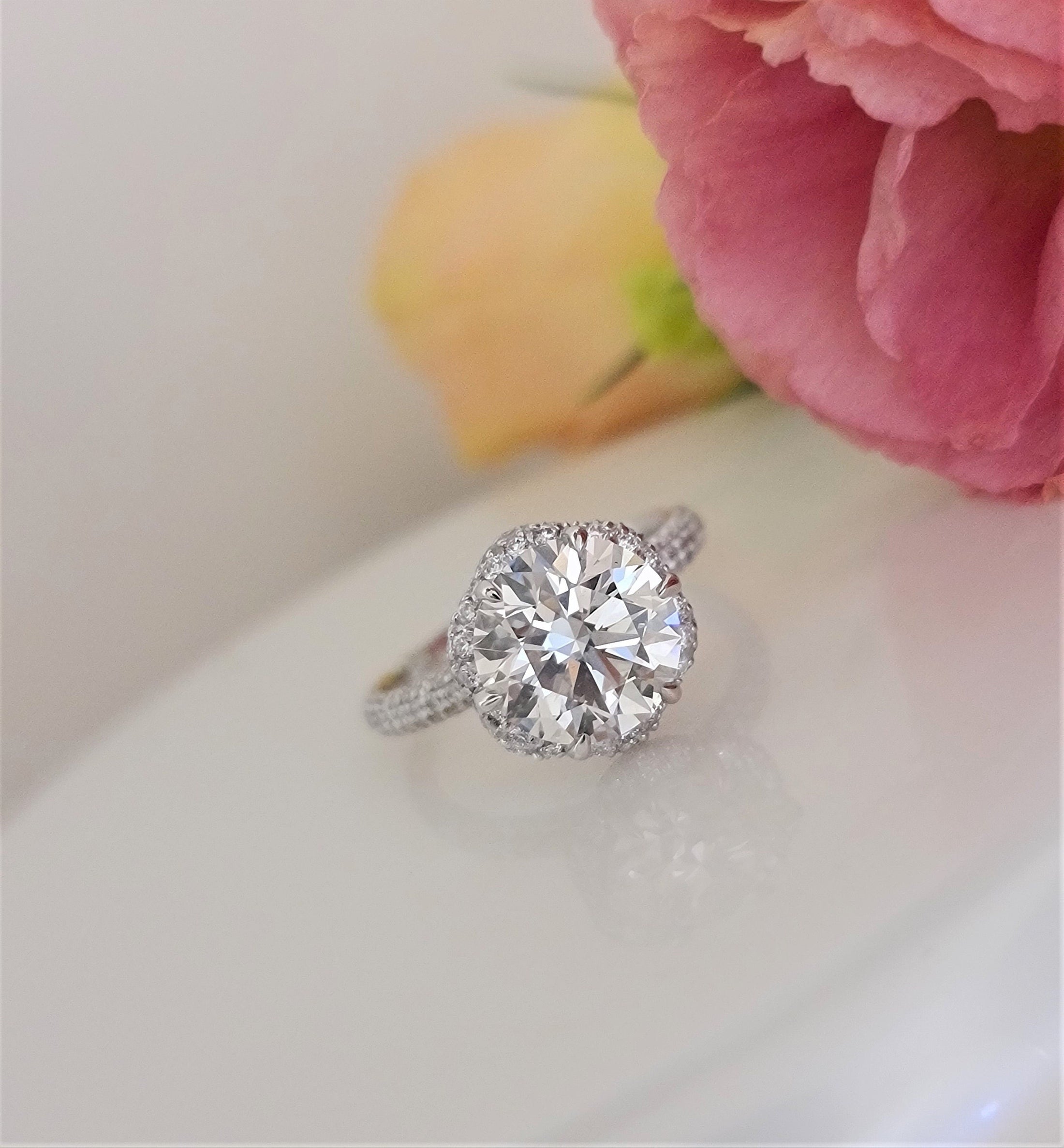 3 Carat Round Lab-Grown Diamond Hidden Halo Pave Engagement Ring 1